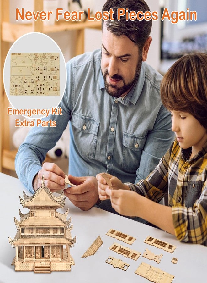 Krfapt 3D Wooden Puzzle & Building Blocks for Adults 14+ - Yueyang Tower Chinese Architecture Model Kit (216 PCS), DIY Craft Gift for Men & Teens,No Glue Needed - Image 4